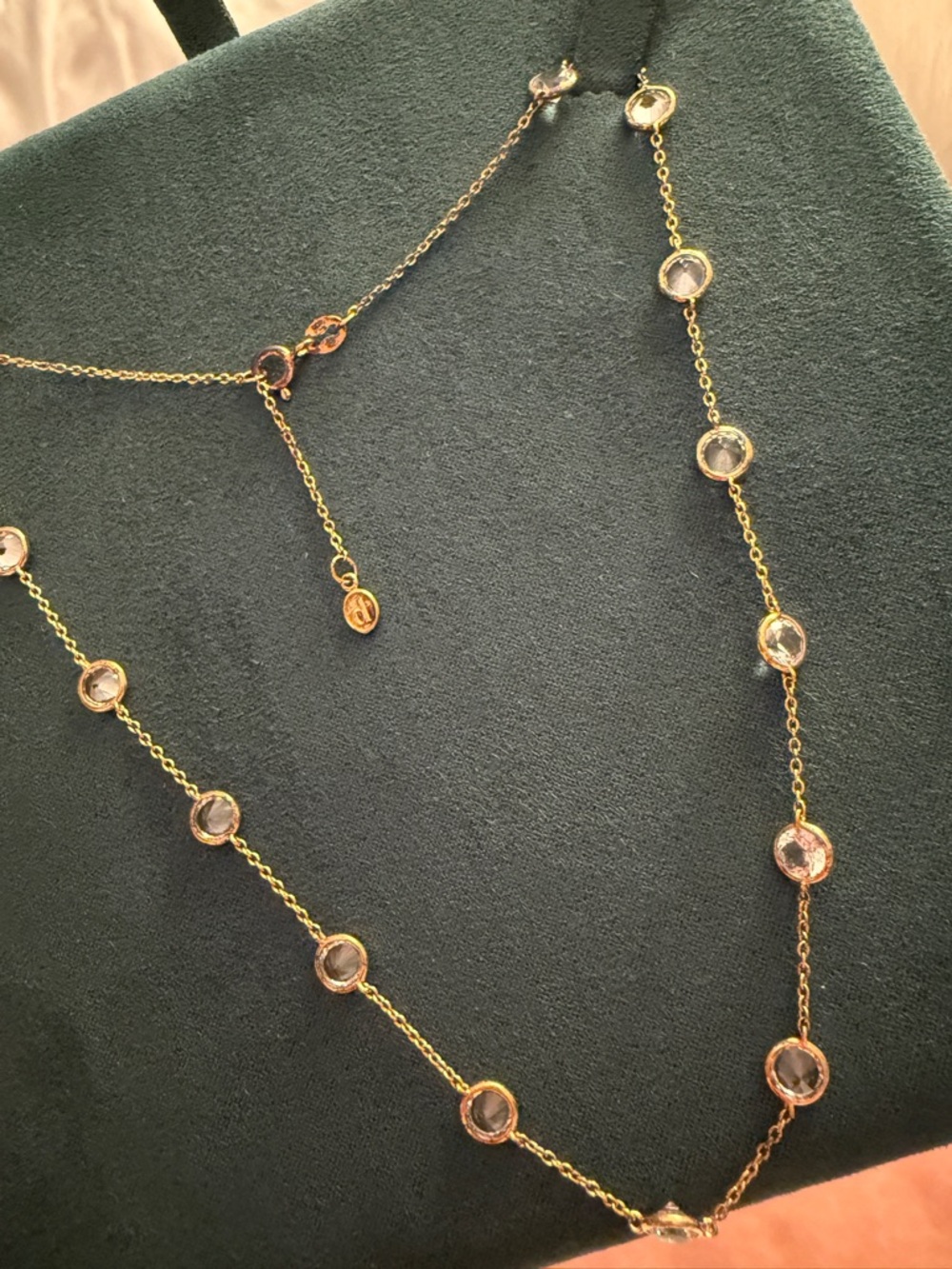 Delicate Gold Necklace with Clear Bezel Stones - Women's Jewelry - Picture 3 of 6